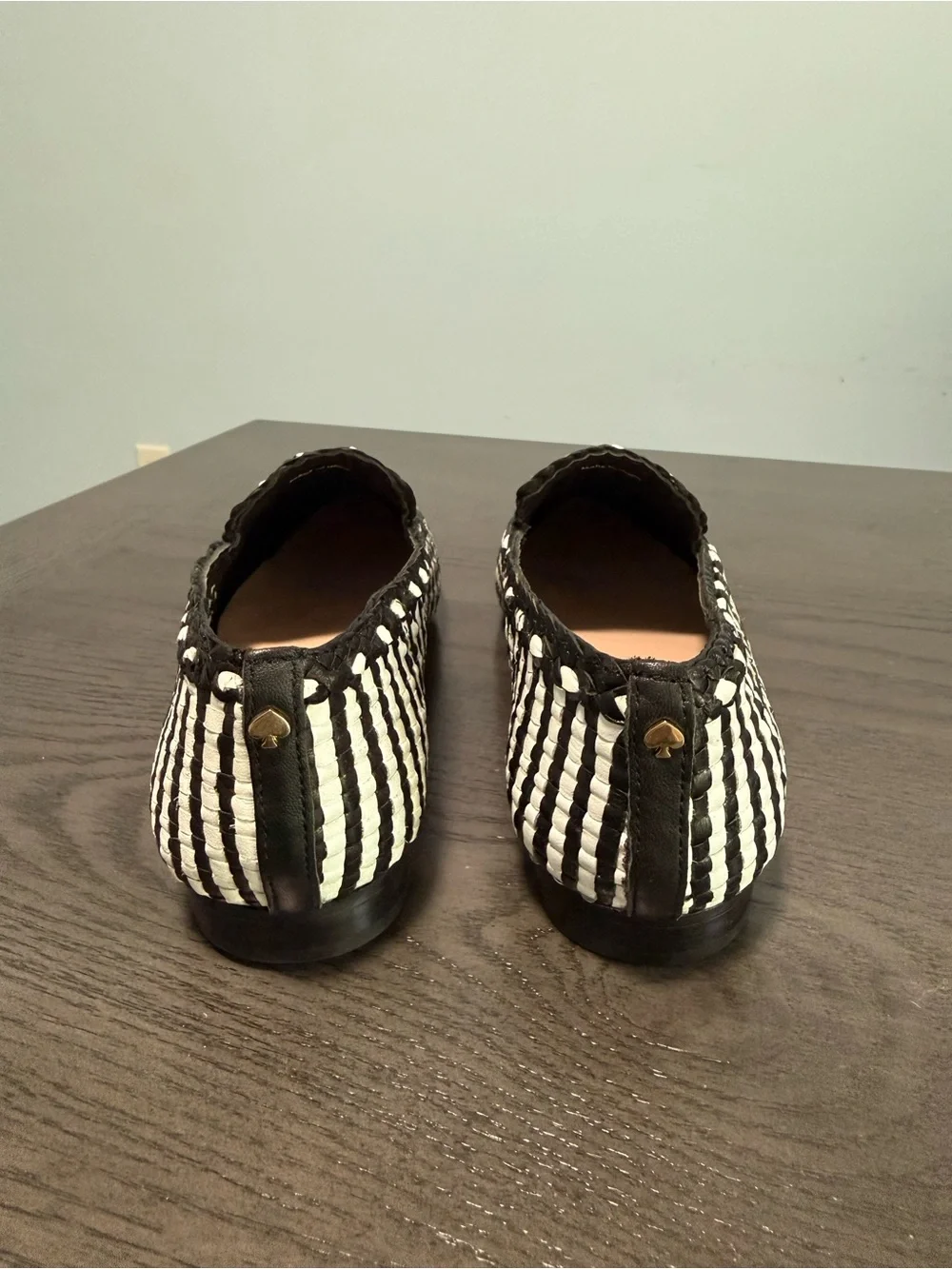 Kate Spade New York Woven Black White Loafers Women’s Size 10 B Leather Sole EUC